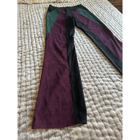 Cache micro Suede Pants black green maroon retro quilt formal party Y2K rare - Picture 13 of 16